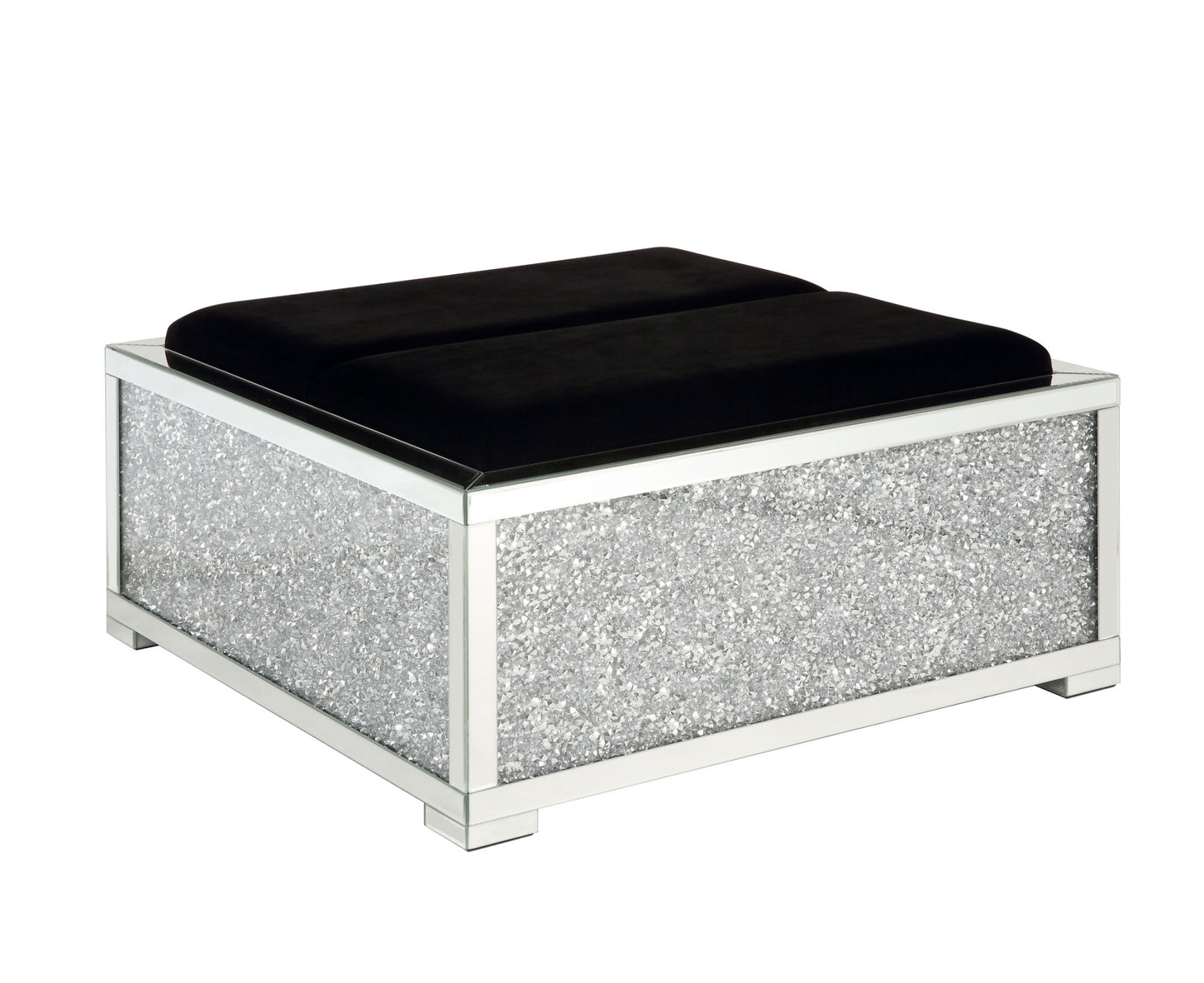acme noralie ottoman w/storage mirrored & faux diamonds