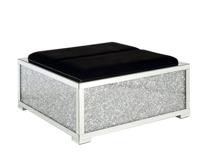 ACME Noralie OTTOMAN W/STORAGE Mirrored & Faux Diamonds