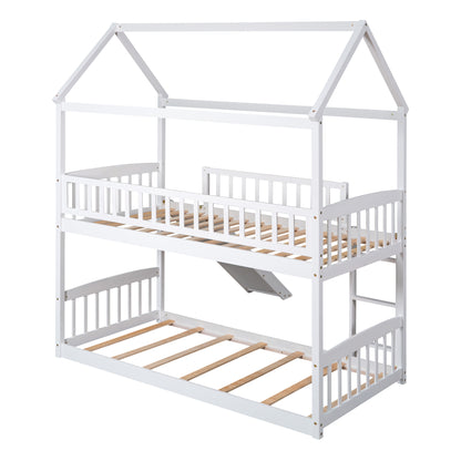 Twin Over Twin Bunk Bed with Slide, White