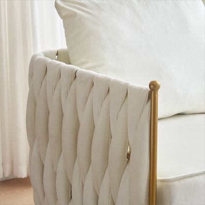 Modern 3-Seat Velvet Fluffy Tufted  Upholstered Sofa Set, Cream White Velvet