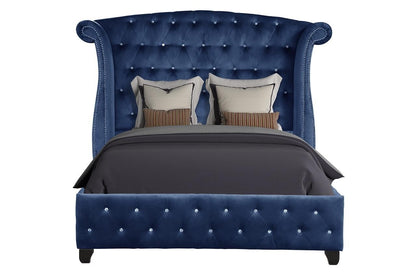 Sophia Crystal Tufted Queen bed made with wood in Blue