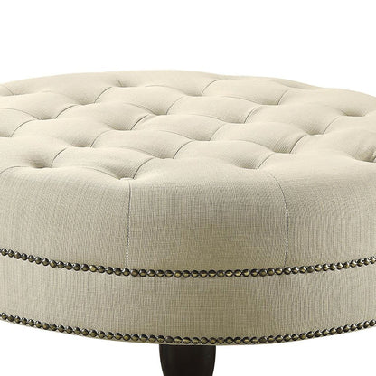 Oatmeal Cocktail Ottoman with Nailhead Trim