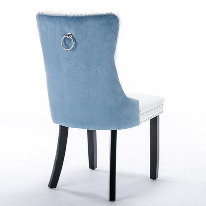 Nikki Collection Modern High-end Tufted Dining Chairs 2-Pcs Set, White+Light Blue