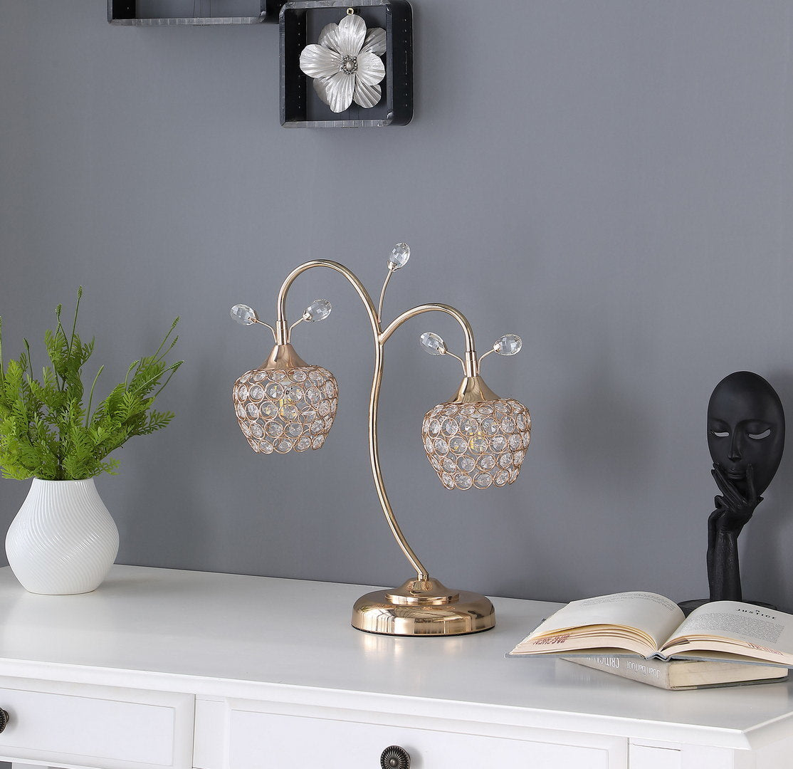 17.25" rose gold 2-floral bell glam metal table lamp