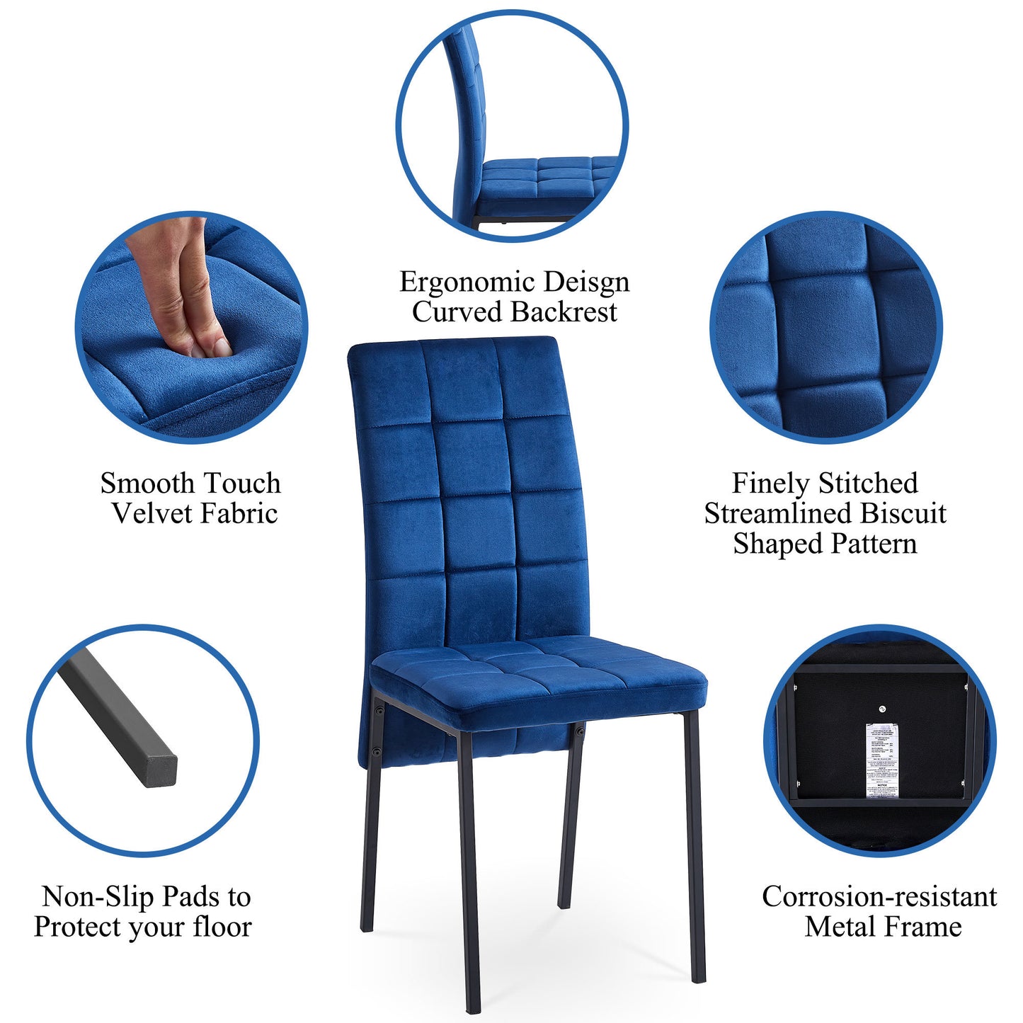 nordic dining chairs set of 4, dark blue velvet high back
