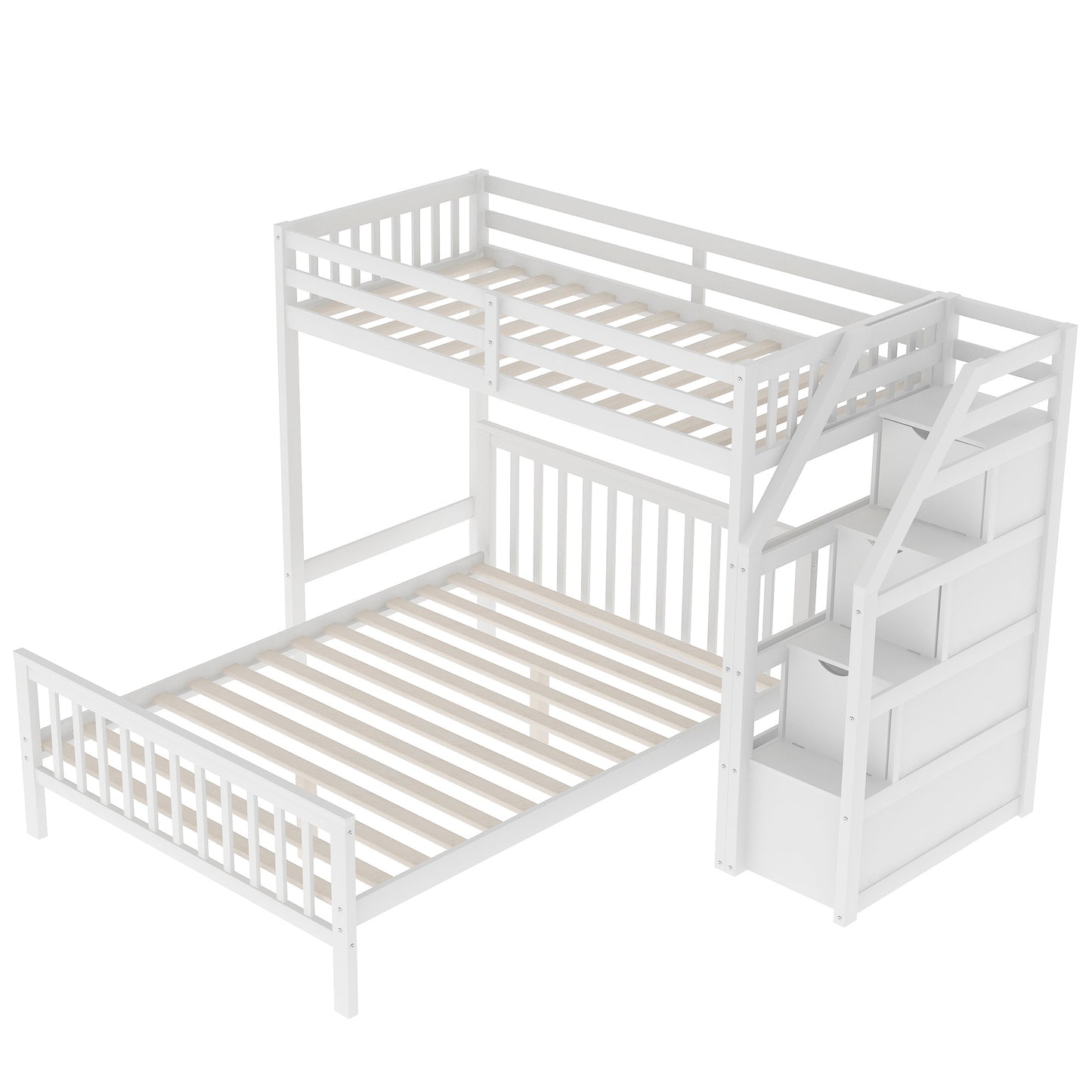 twin over full loft bed with staircase,gray