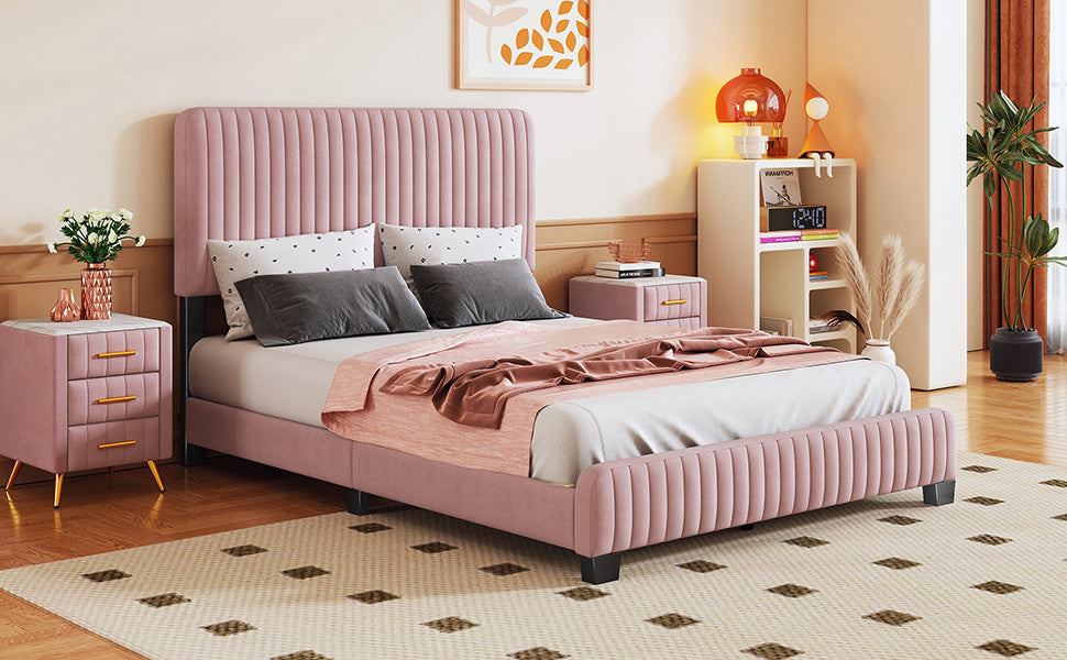 emily upholstered platform bed, pink