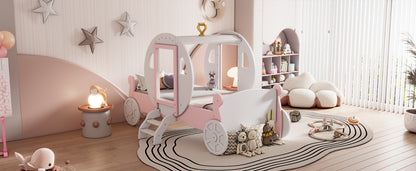 Princess Carriage Bed with Crown ,White+Pink