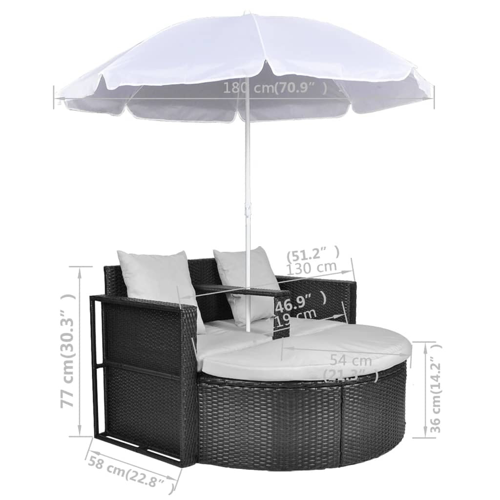 patio bed with parasol black poly rattan