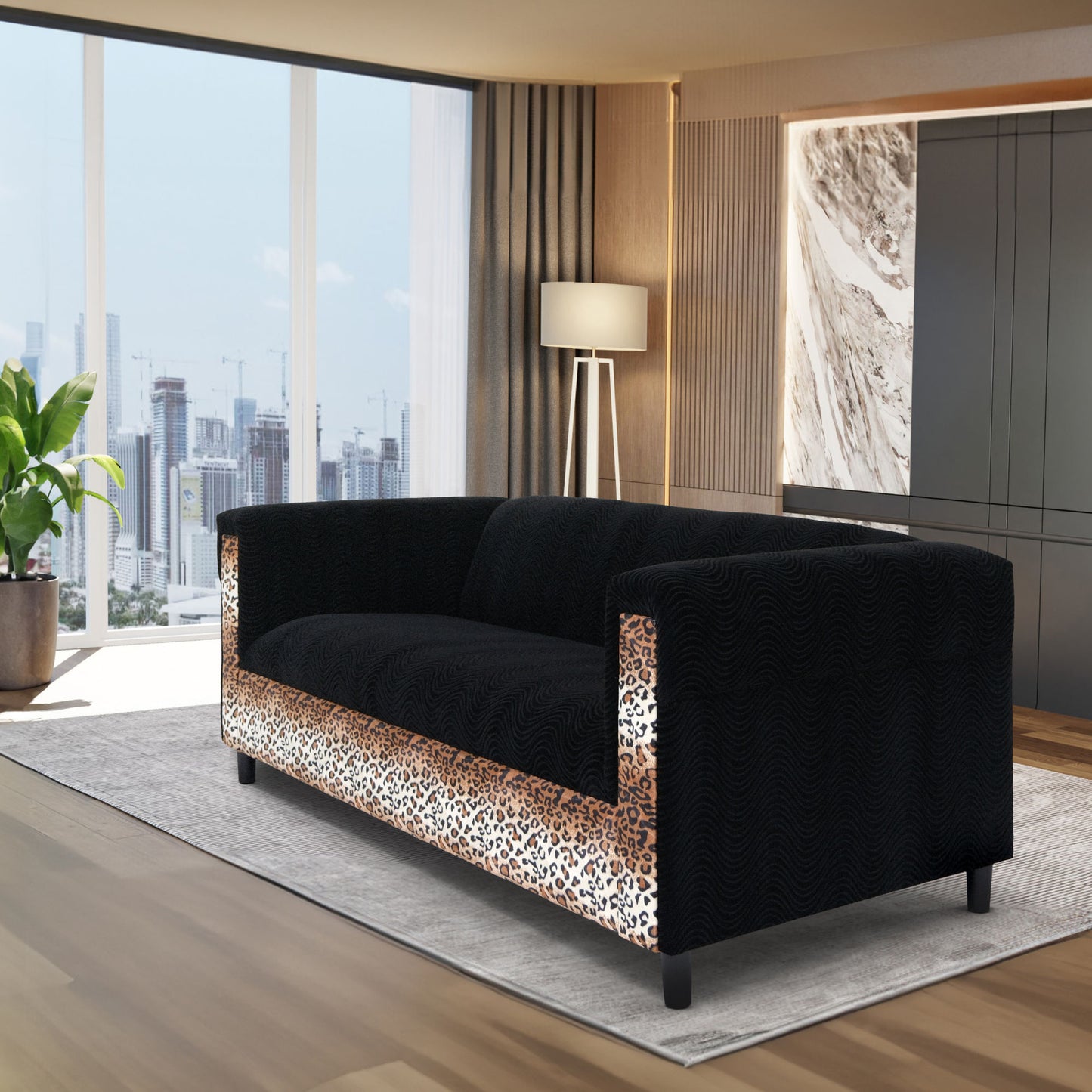 leopard velvet sofa, black