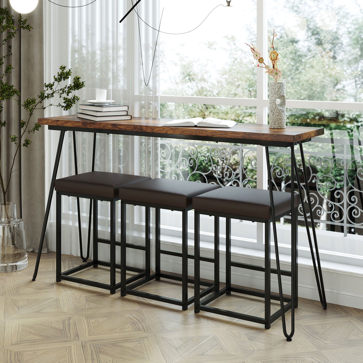 topmax 4 pieces counter height extra long dining table set