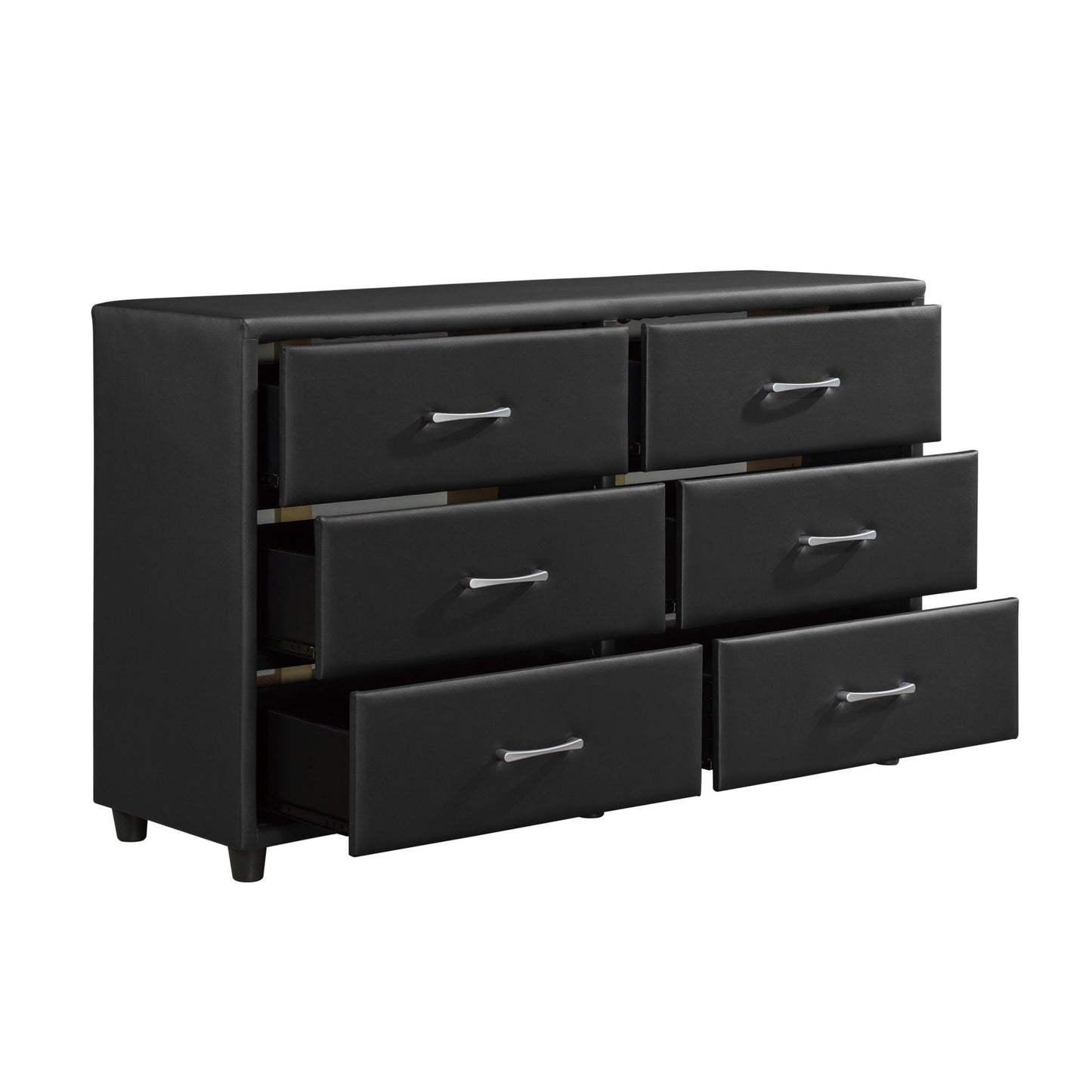 contemporary design black dresser 1pc 6x drawers faux leather upholstery plywood engineered wood