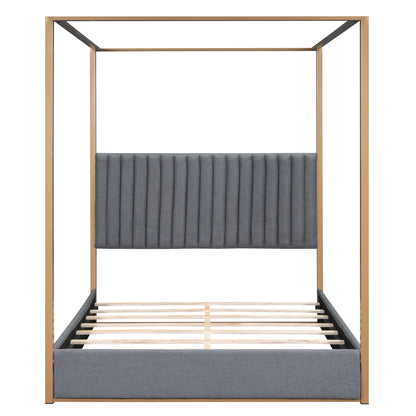 Upholstery Canopy Platform Bed with Headboard and Metal Frame, Gray