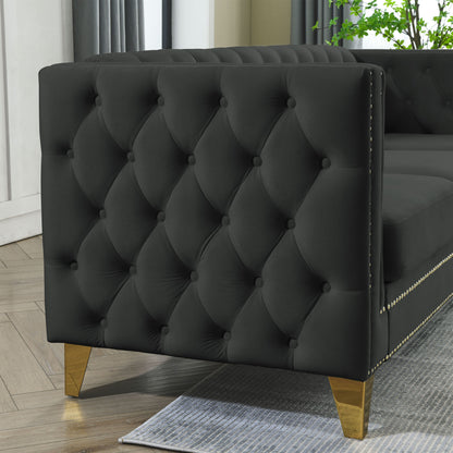 Kate Velvet Upholstered Sofa, Black Velvet