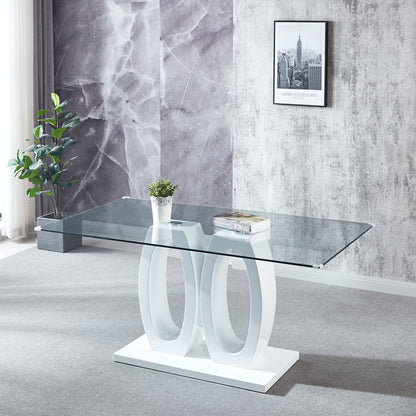 Double Pedestal Dining Table- Tempered Glass, White