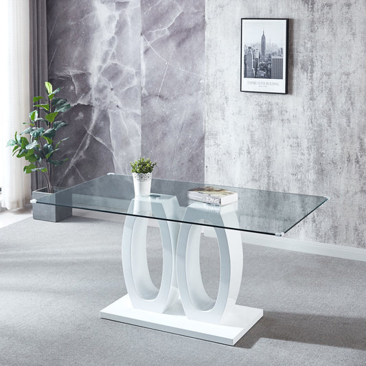 Double Pedestal Dining Table- Tempered Glass, White