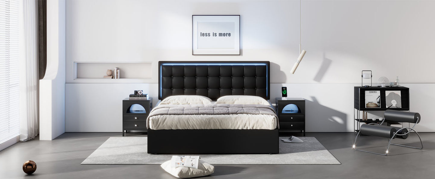 tufted upholstered platform bed with hydraulic storage system & pu storage bed with led lights