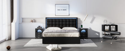 Tufted Upholstered Platform Bed with Hydraulic Storage System & PU Storage Bed with LED Lights