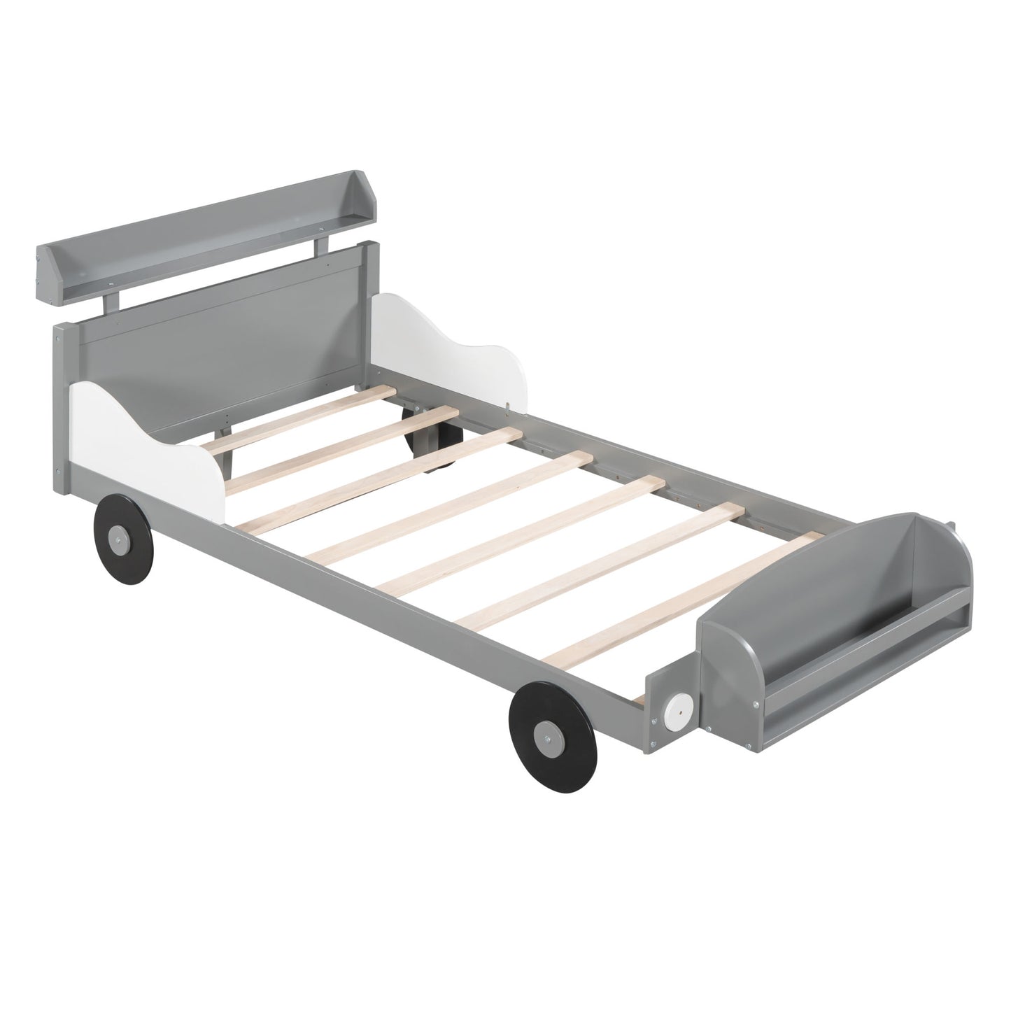 twin size car-shaped platform bed, gray