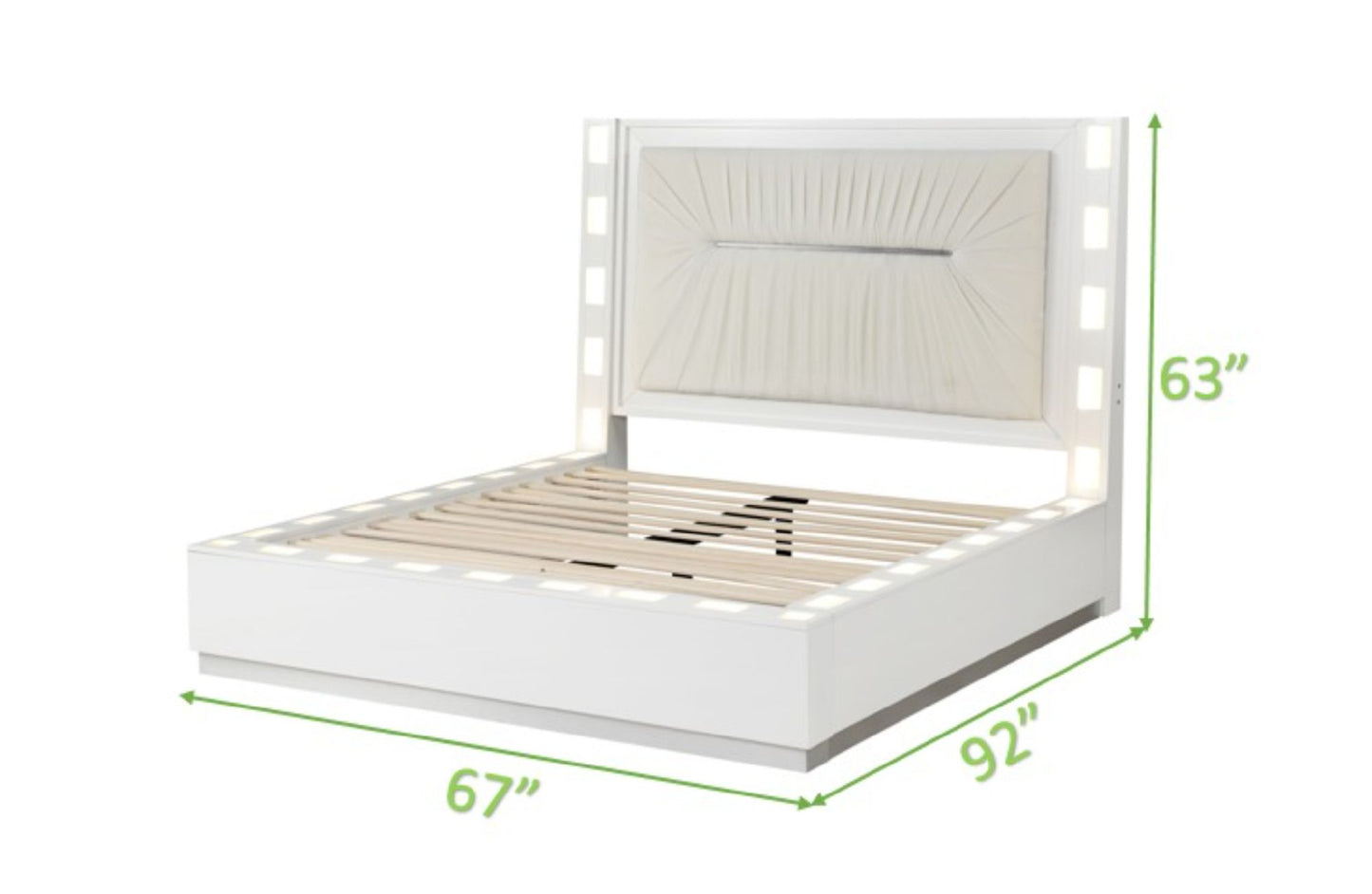 coco led queen size bed made with wood in milky white color