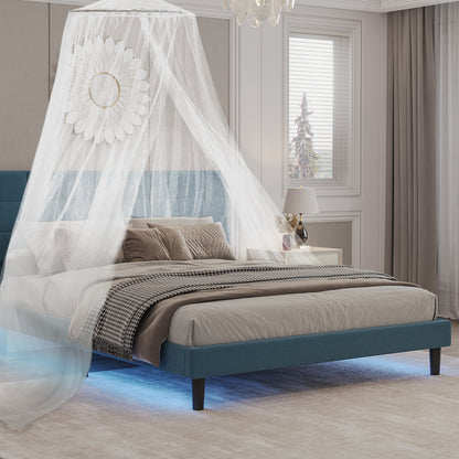 Square Upholstered Platform Bed with Lights Square Stitched