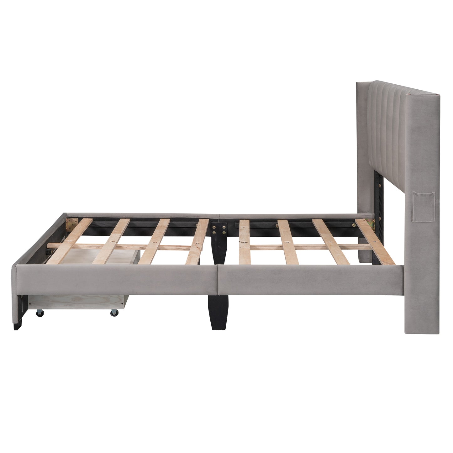 danny velvet upholstered platform bed with a big drawer - gray