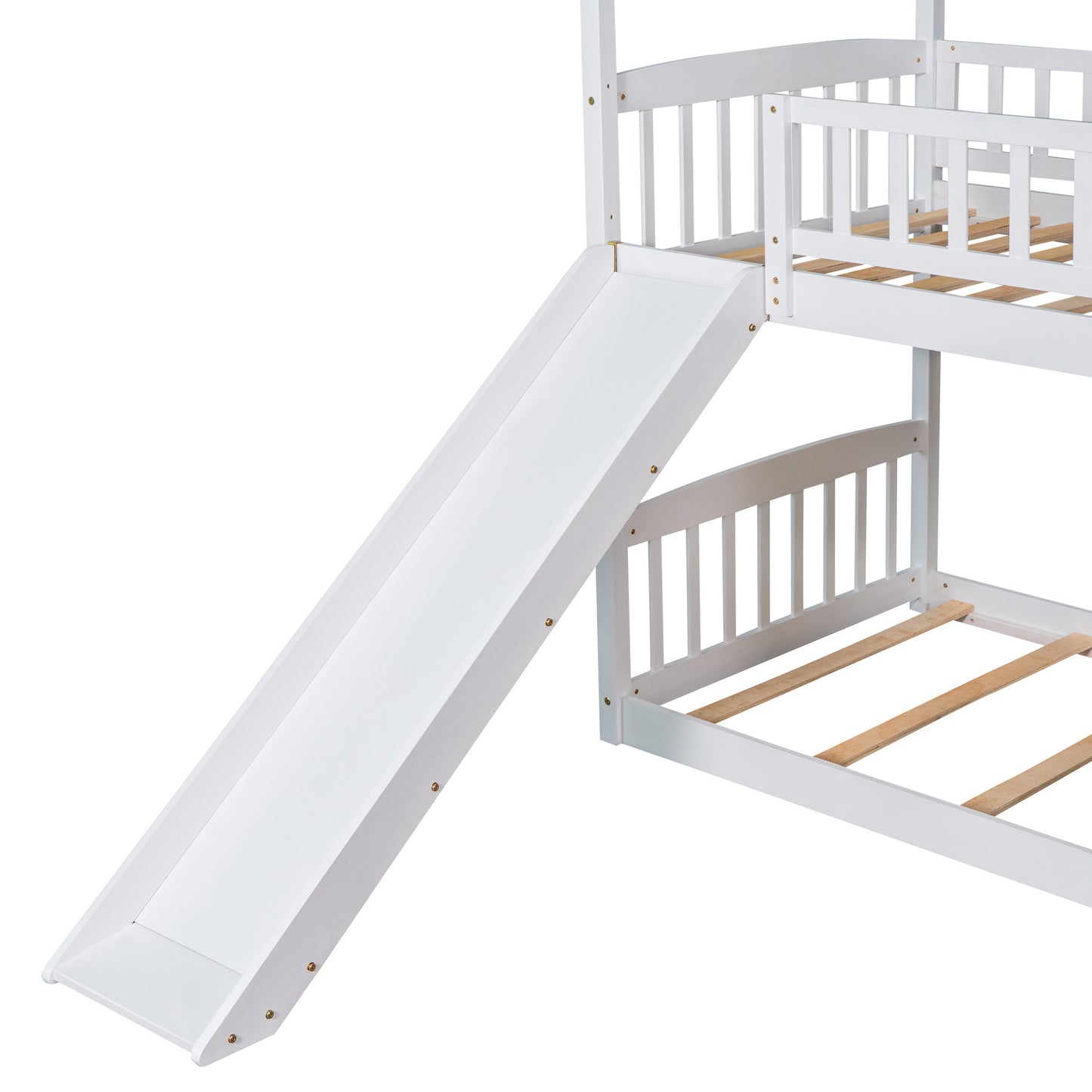 twin over twin bunk bed with slide, white