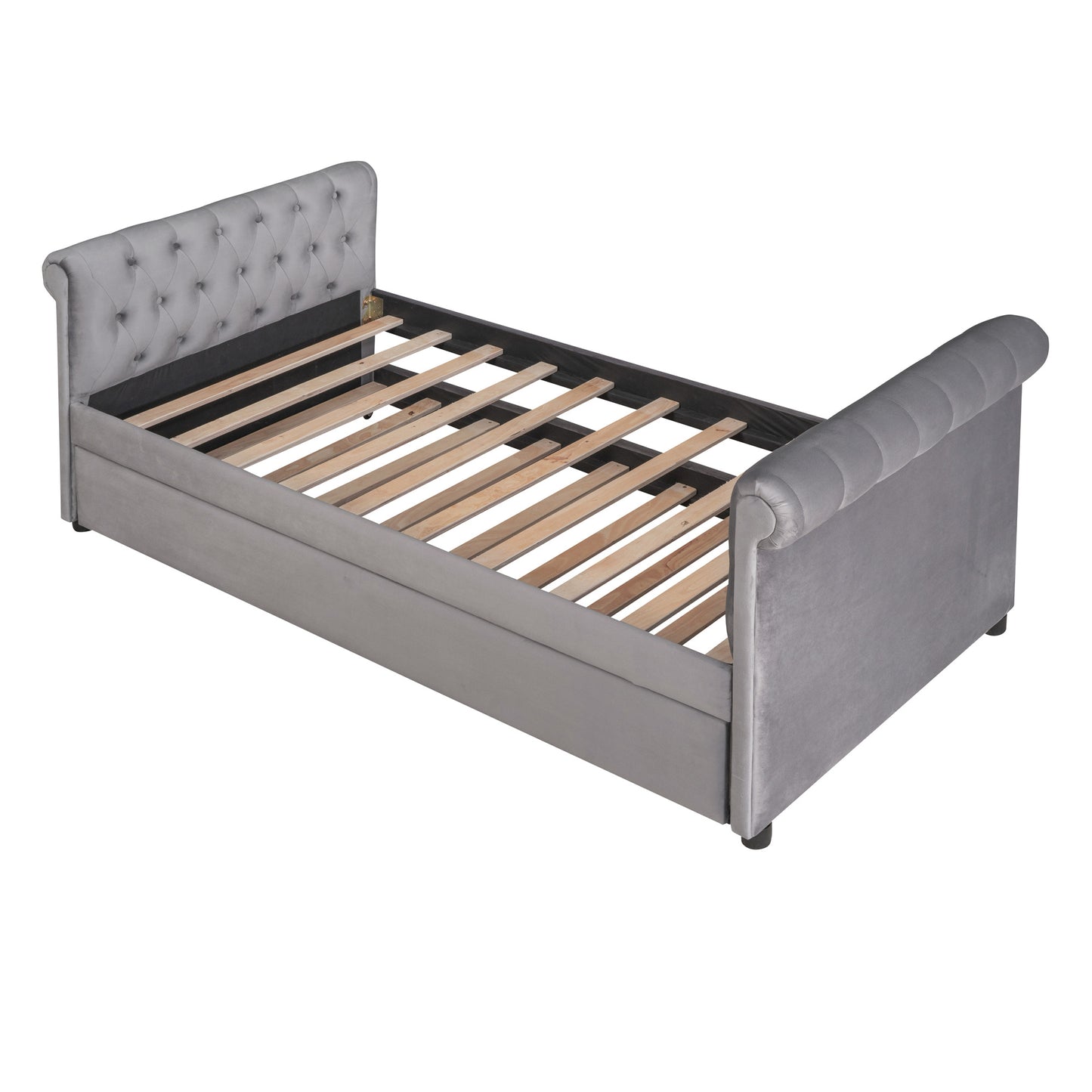 sara upholstered bed with trundle, gray
