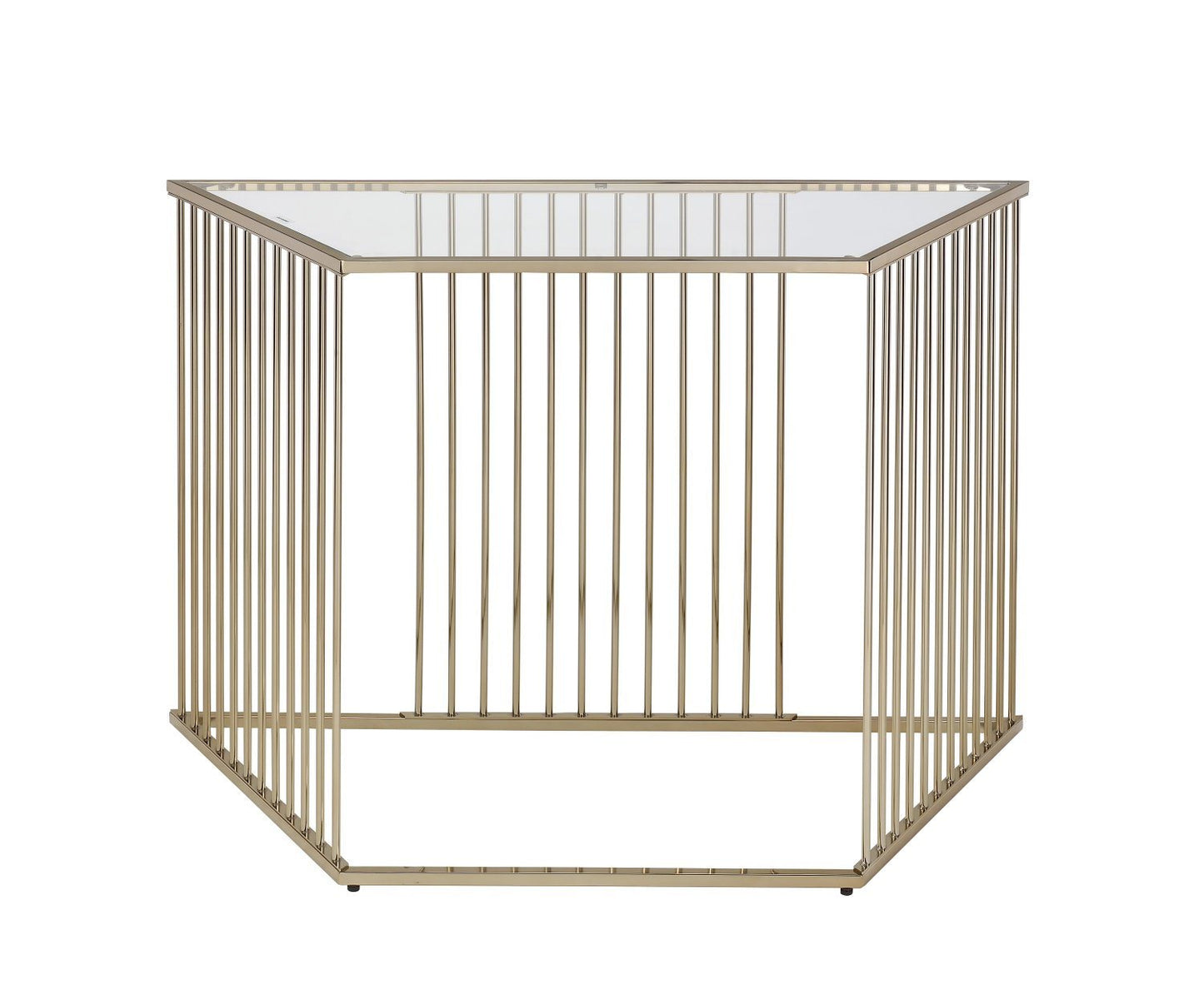 acme oaklie sofa table in champagne & clear glass