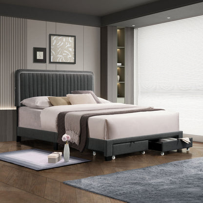 Queen Upholstered Footboard Bed with Storage, Dark Grey