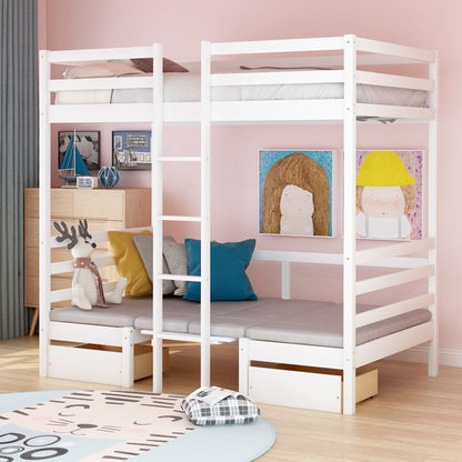 Functional Loft Bed Twin Size,White