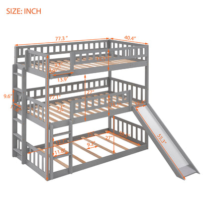 Twin-Over-Twin-Over-Twin Triple Bed with Built-in Ladder and Slide