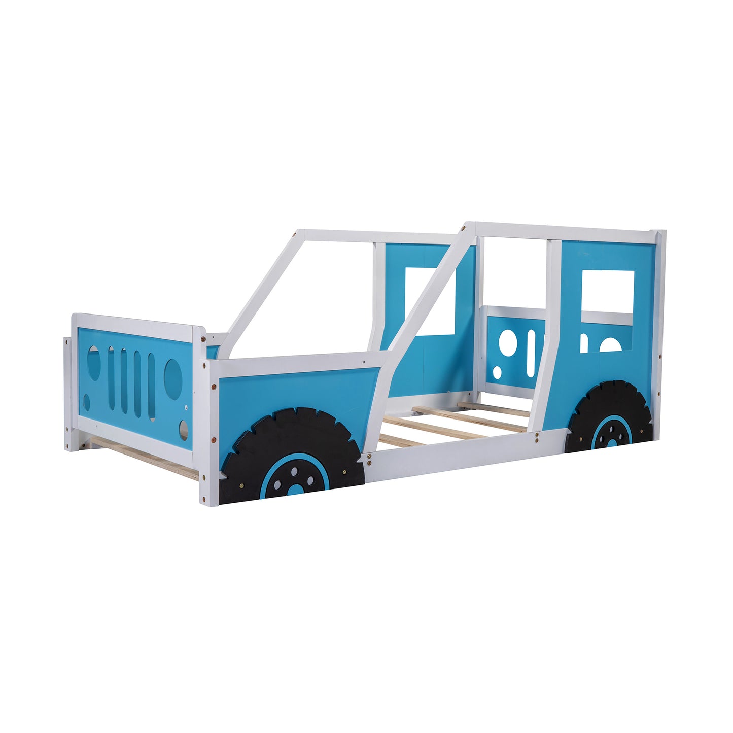 twin size classic car-shaped platform bed with wheels