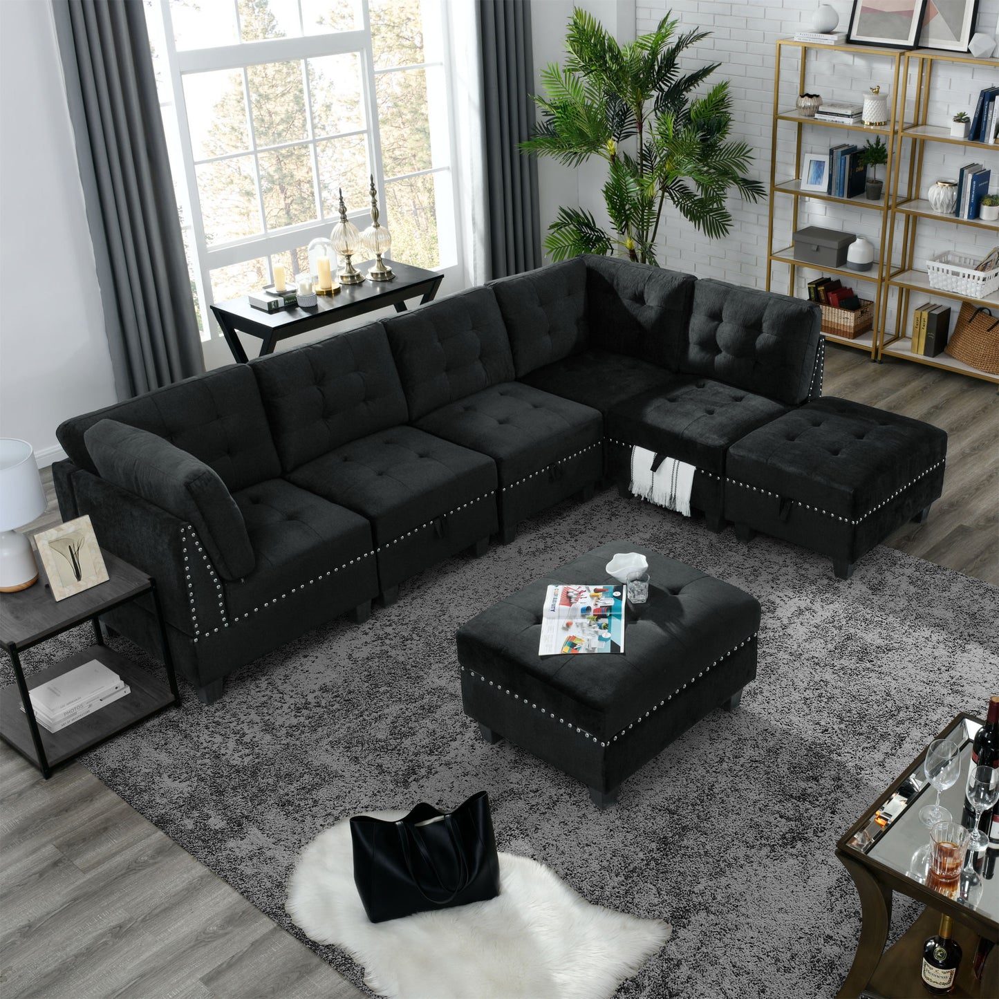 modular sectional ottoman, black velvet