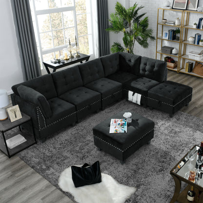 Modular Sectional Ottoman, Black Velvet