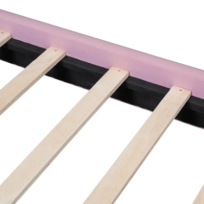 Stylish Velvet Platform Bed with Thick Fabric, Pink
