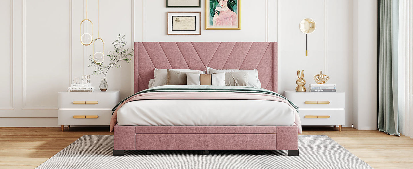 amber storage bed linen upholstered platform bed with 3 drawers (pink)