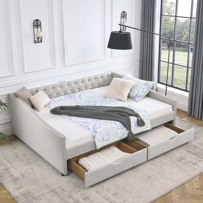 Upholstered Tufted Daybed Sofa bed  with Drawers, Beige