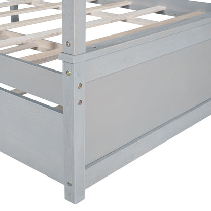Wood Canopy Bed with Trundle