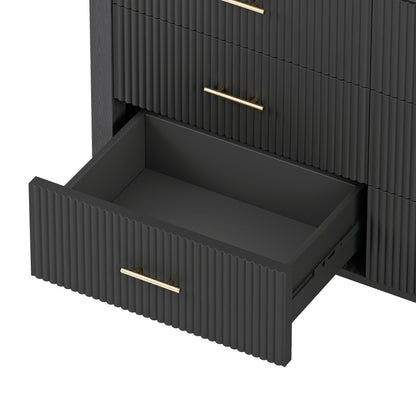 6 Drawer Dresser with Metal Handle, Black