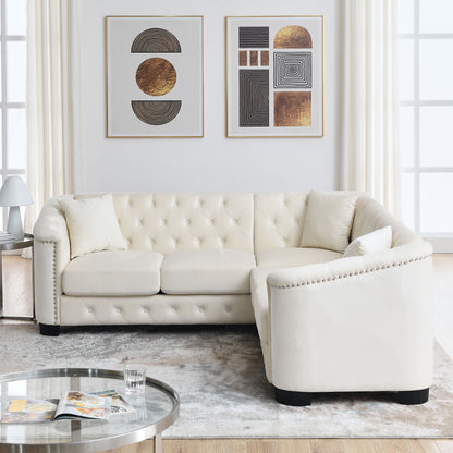 Riri Modern Chesterfield Velvet Sofa, Beige