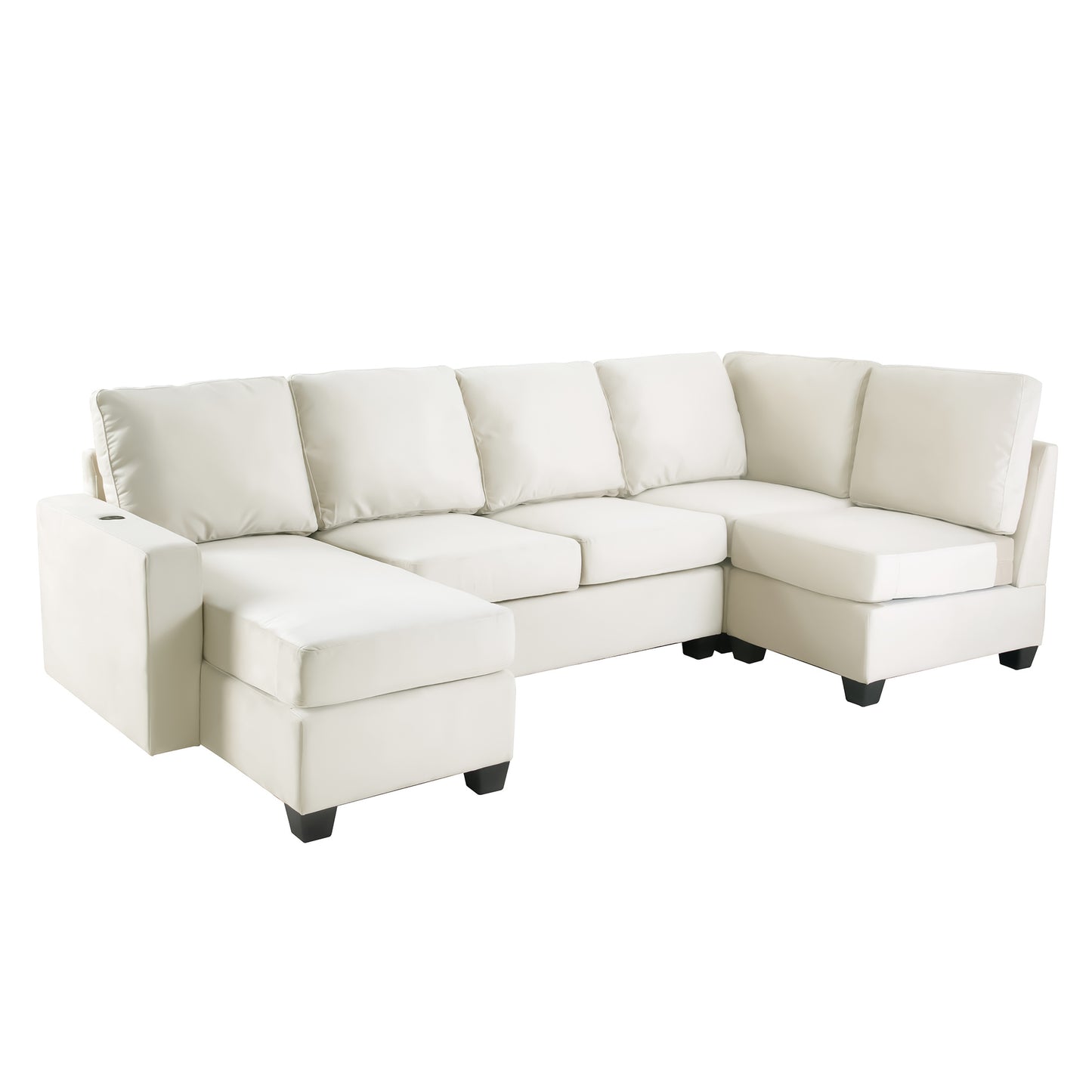 modern l shape sectional sofa with usb charging port, cream