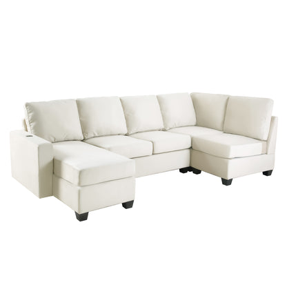 Modern L shape Sectional Sofa With USB Charging Port, Cream