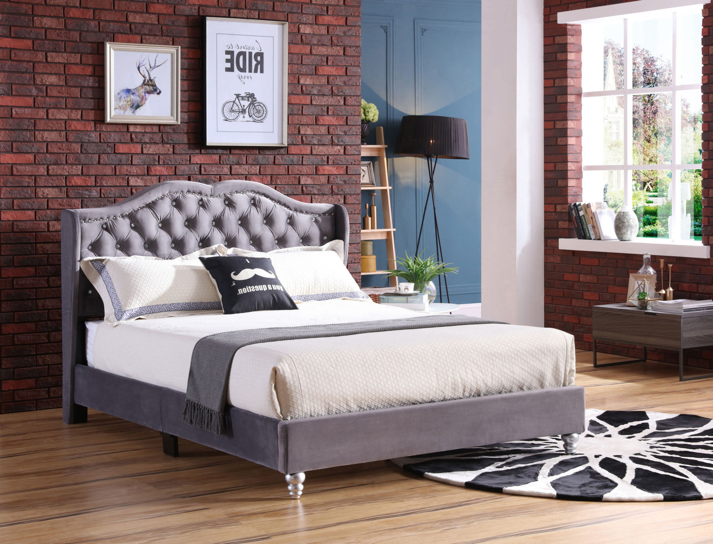 joy upholstered bed , grey