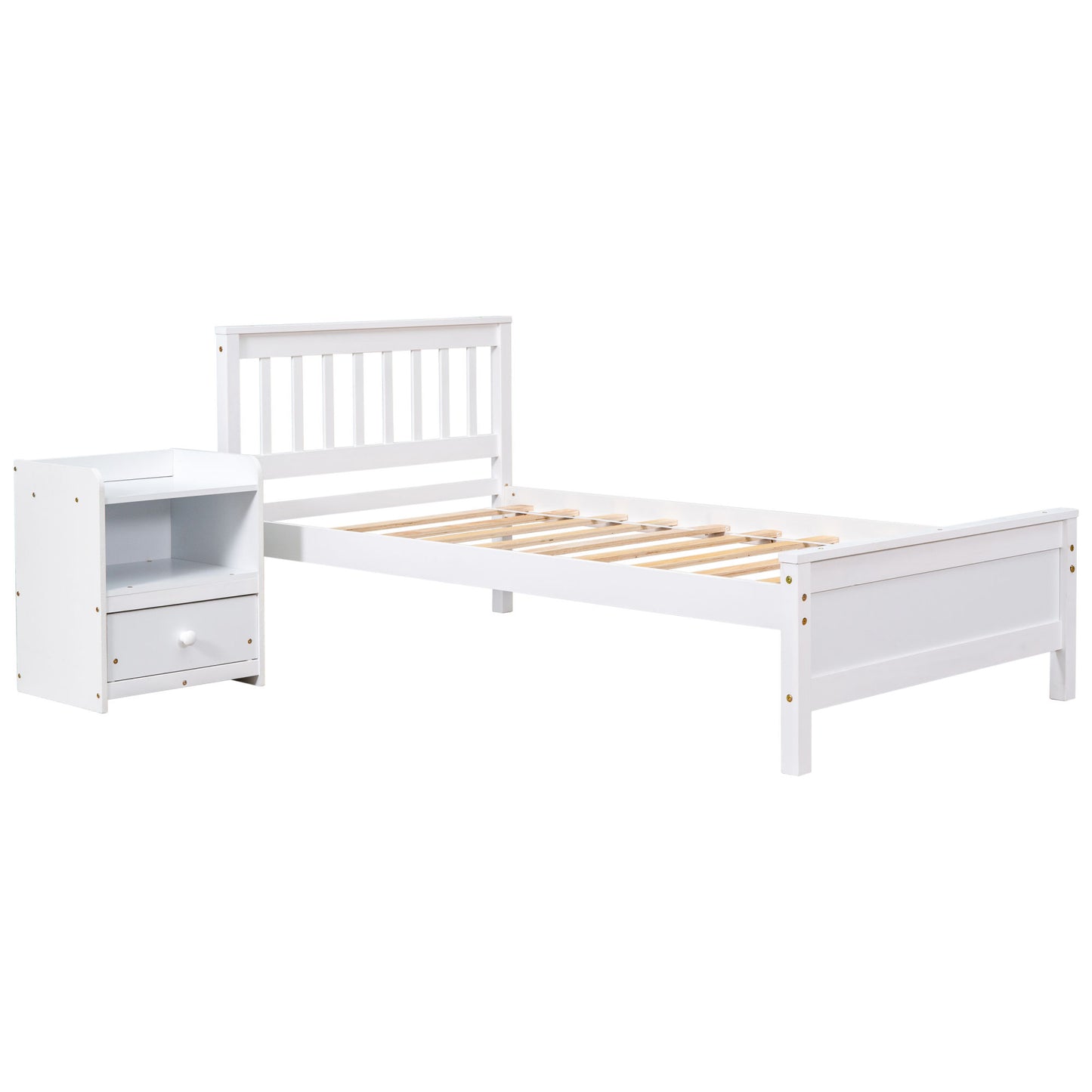twin bed with headboard & nightstand, white