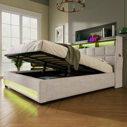 Jody Upholstered Platform bed with a Hydraulic Storage System, LED and USB Charging,