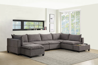 Madison 7Pc Modular Sectional Sofa Chaise with USB Storage Console Table