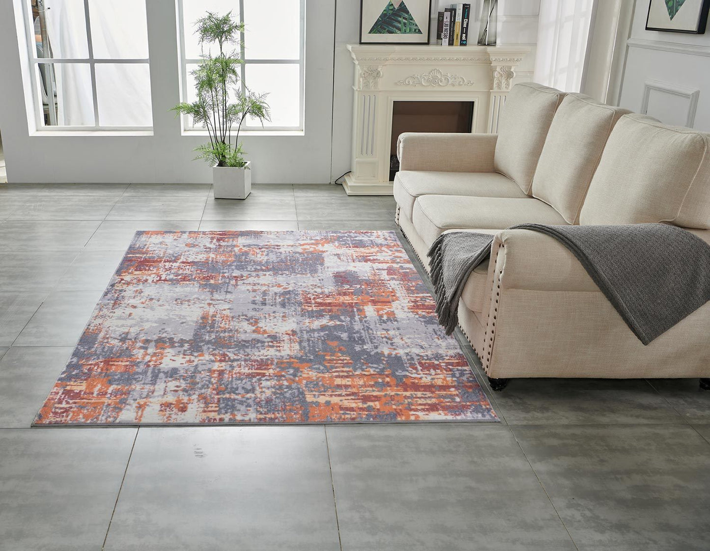 zara collection abstract design grey brown and rust machine washable super soft area rug