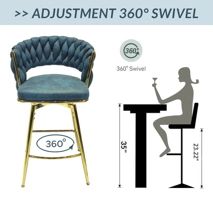 Bar Chair Suede Woven Bar Stool Set of 4, Blue