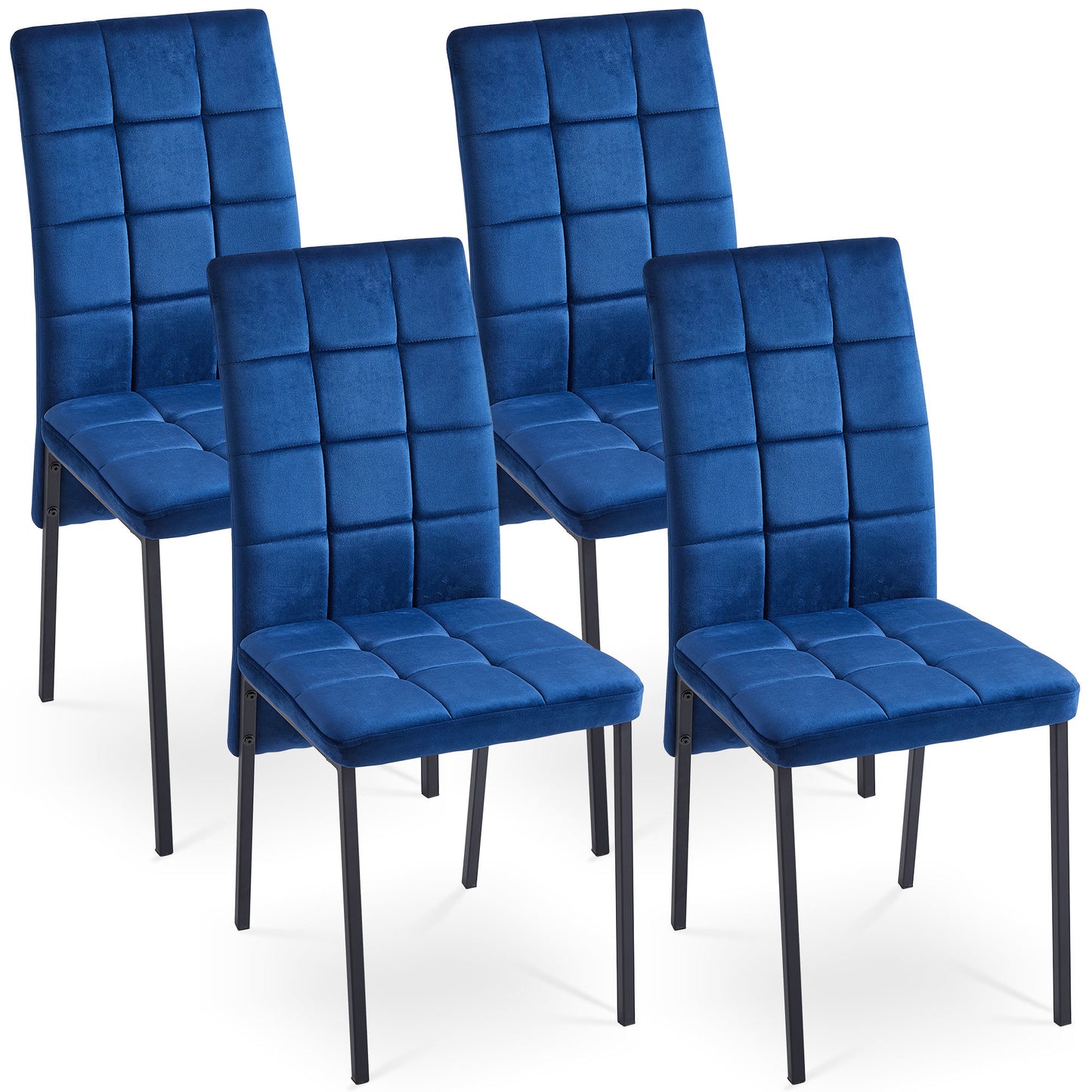 nordic dining chairs set of 4, dark blue velvet high back
